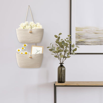 3-Tier Woven Hanging Storage Baskets – Stylish Space-Saving Organizer 🌿