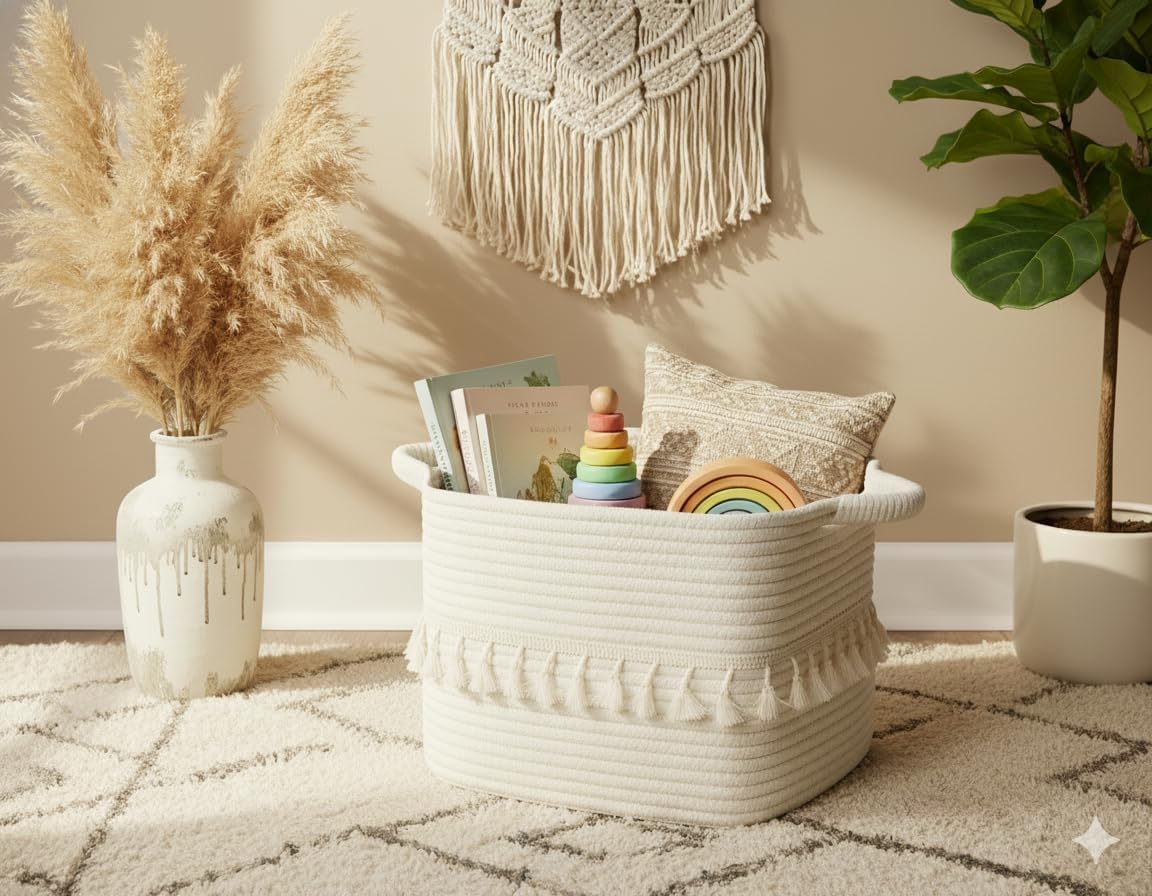Woven Cotton Rope Storage Baskets – Stylish Home Organizer