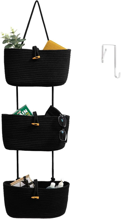 3-Tier Woven Hanging Storage Baskets – Stylish Space-Saving Organizer 🌿