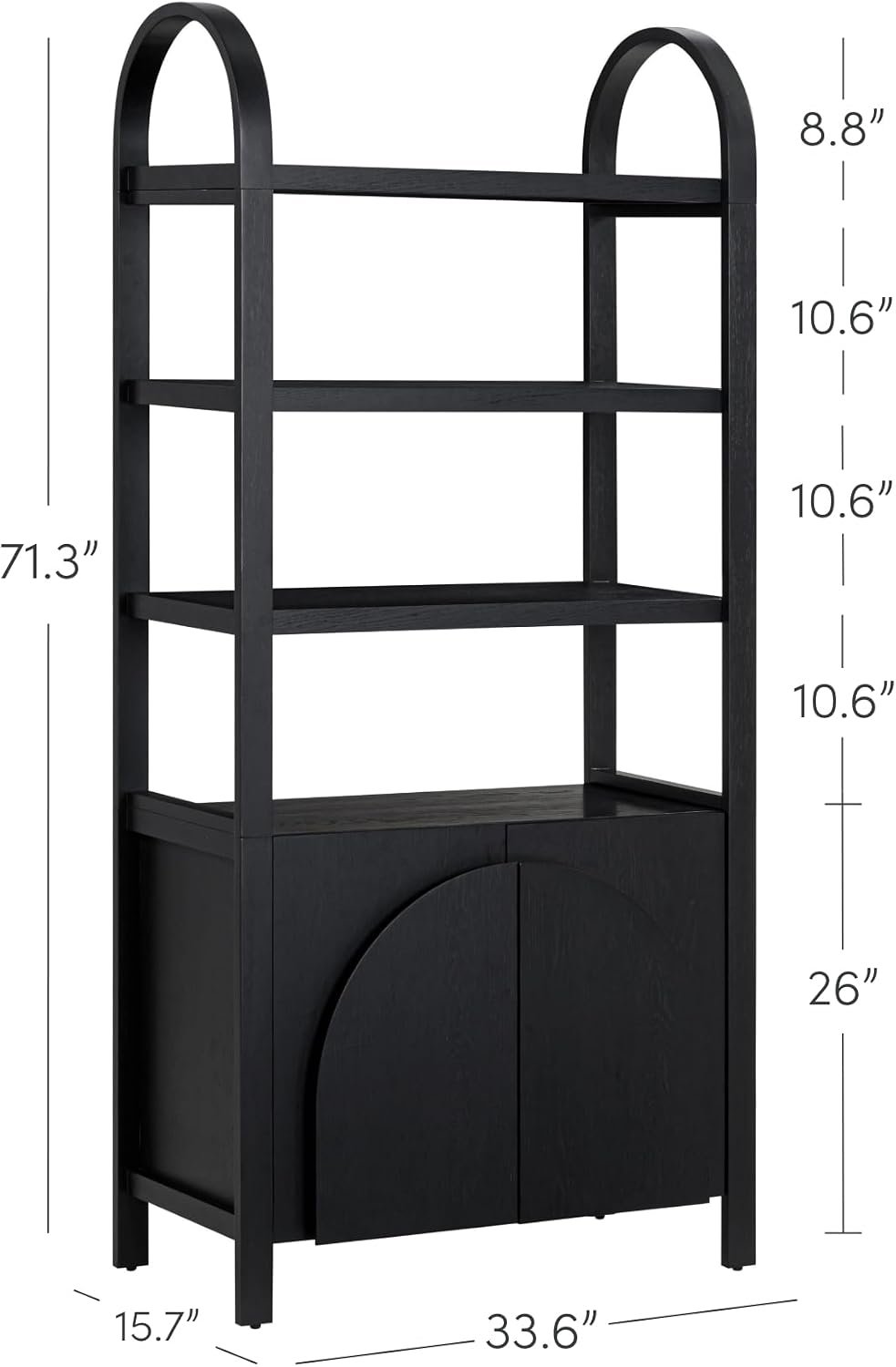 Arched 3-Tier Bookshelf with Storage Cabinet – Boho Home Organizer