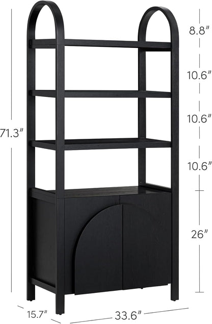 Arched 3-Tier Bookshelf with Storage Cabinet – Boho Home Organizer