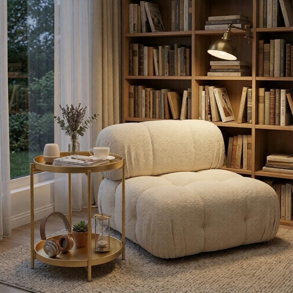 Folding 2-Tier Round Side Table – Removable Tray Nightstand