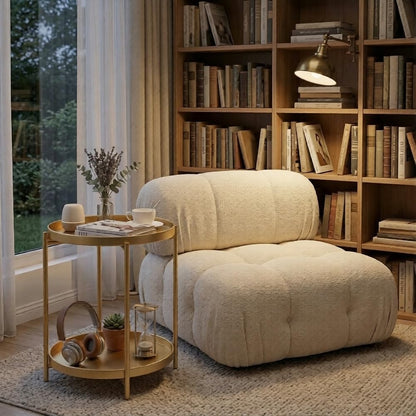 Folding 2-Tier Round Side Table – Removable Tray Nightstand