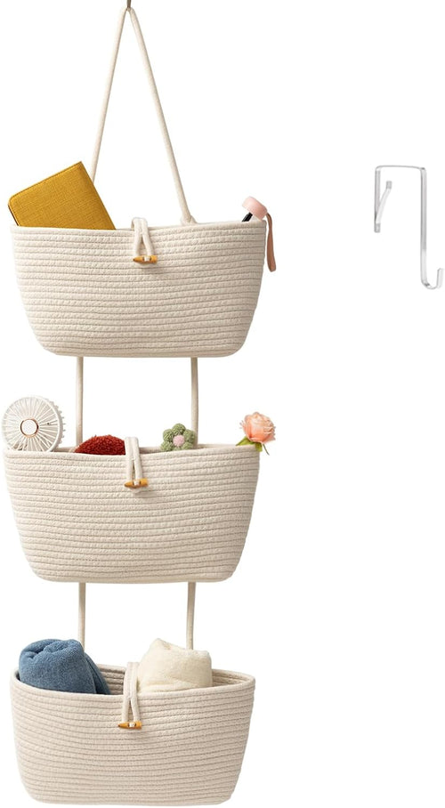 3-Tier Woven Hanging Storage Baskets – Stylish Space-Saving Organizer 🌿