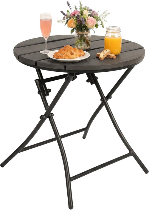 Folding Outdoor Side Table – Round Patio Accent Table