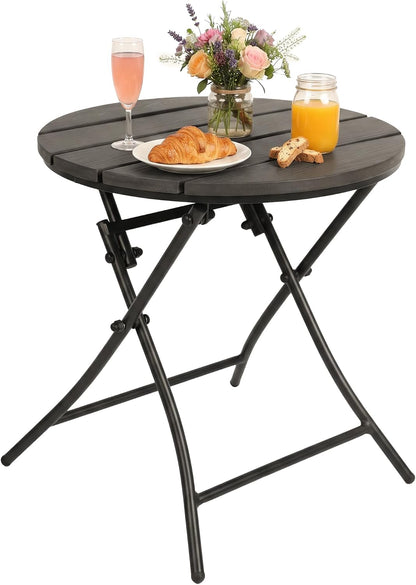 Folding Outdoor Side Table – Round Patio Accent Table
