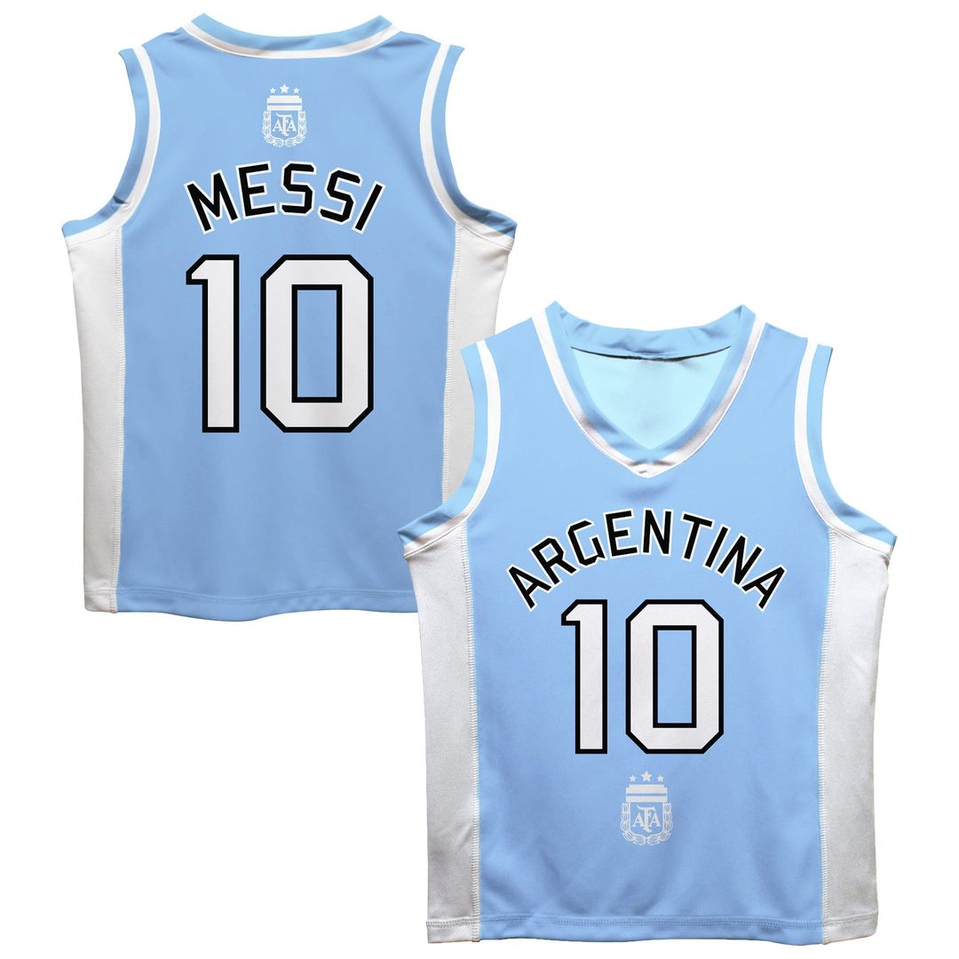 Lionel Messi Argentina National Team Vive La Fete  Mesh Basketball Jersey - Light Blue