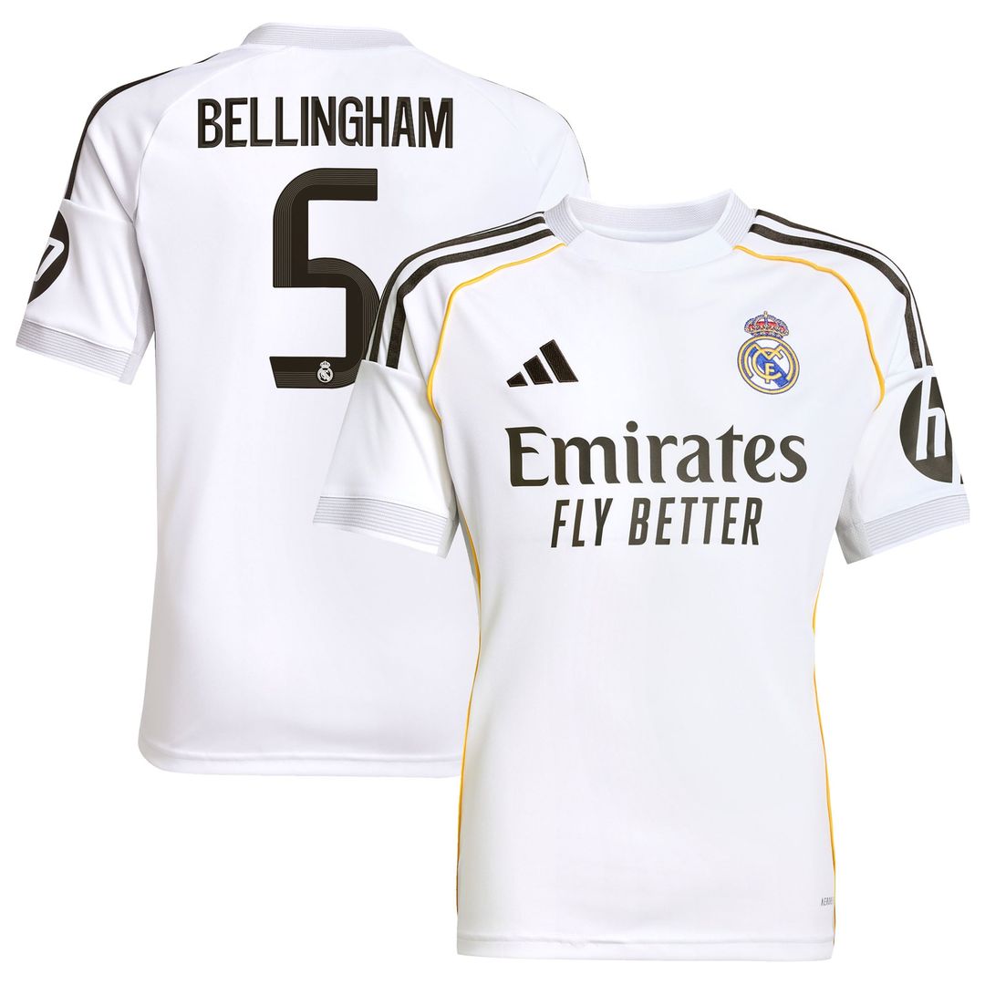 Jude Bellingham Real Madrid adidas Youth 2025/26 Home Replica Jersey - White