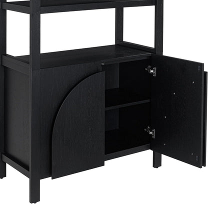 Arched 3-Tier Bookshelf with Storage Cabinet – Boho Home Organizer