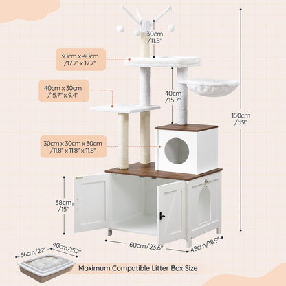 Multi-Level Cat Tree with Hidden Litter Box Cabinet – Cozy Pet Furniture