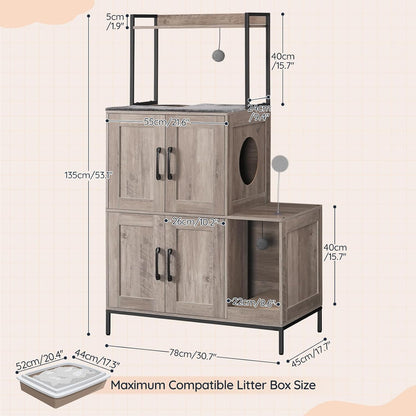2-Tier Cat Litter Box Enclosure – Multi-Functional Cat House & Storage Cabinet