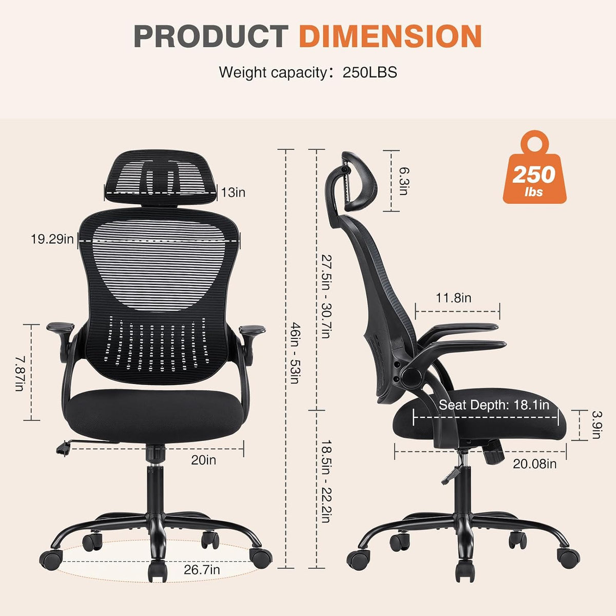 Ergonomic High-Back Office Chair – Adjustable Headrest & Lumbar Support