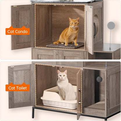 2-Tier Cat Litter Box Enclosure – Multi-Functional Cat House & Storage Cabinet