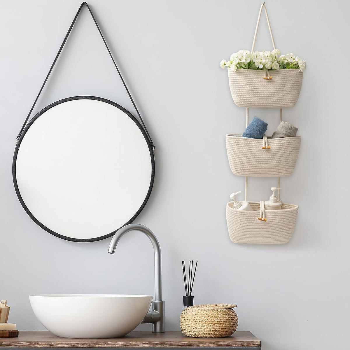 3-Tier Woven Hanging Storage Baskets – Stylish Space-Saving Organizer 🌿