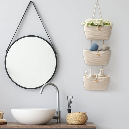 3-Tier Woven Hanging Storage Baskets – Stylish Space-Saving Organizer 🌿