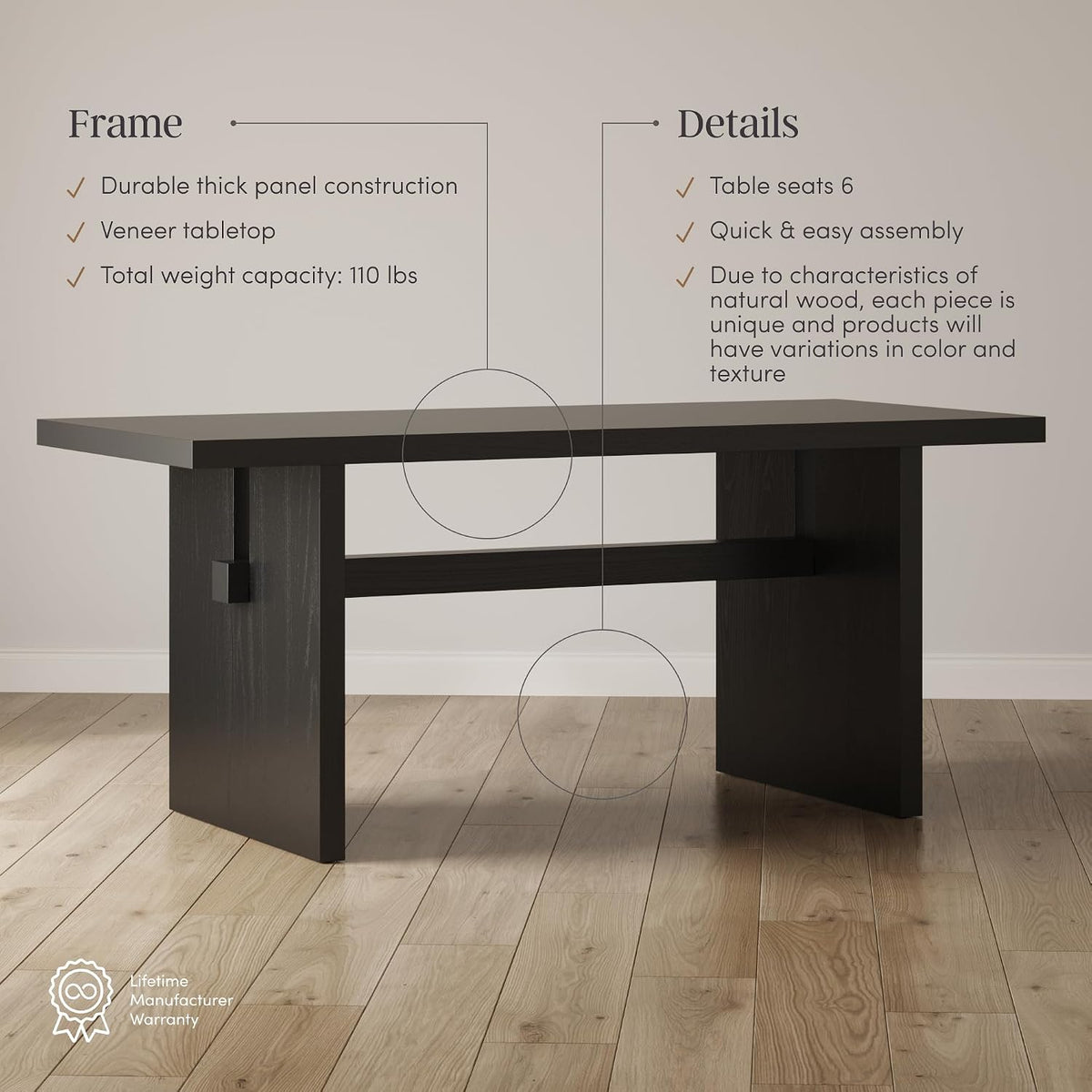 Modern 6-Person Dining Table – Rectangular Wood Kitchen & Dining Table