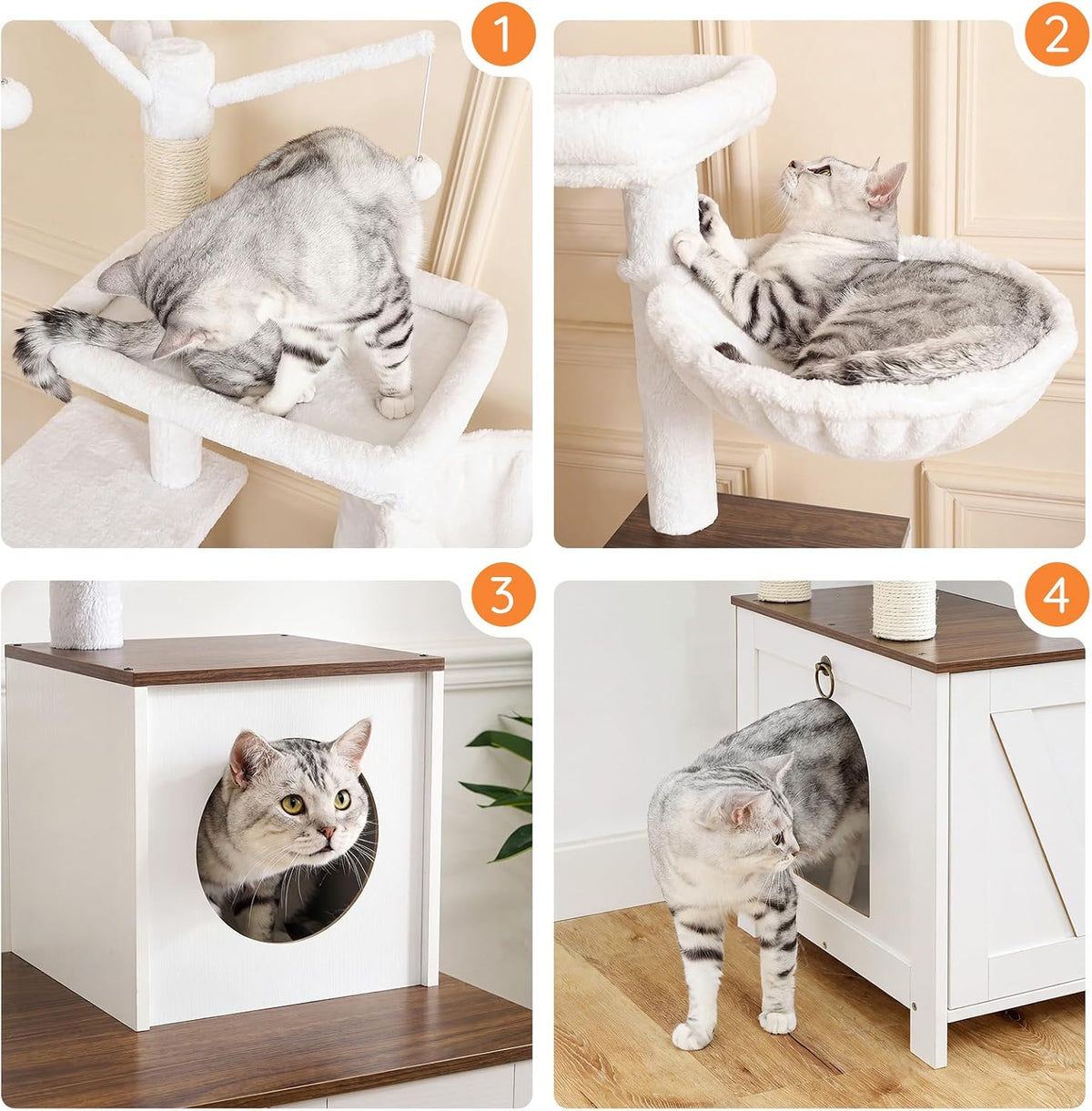 Multi-Level Cat Tree with Hidden Litter Box Cabinet – Cozy Pet Furniture