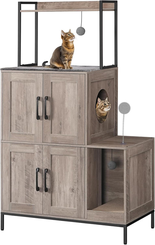 2-Tier Cat Litter Box Enclosure – Multi-Functional Cat House & Storage Cabinet