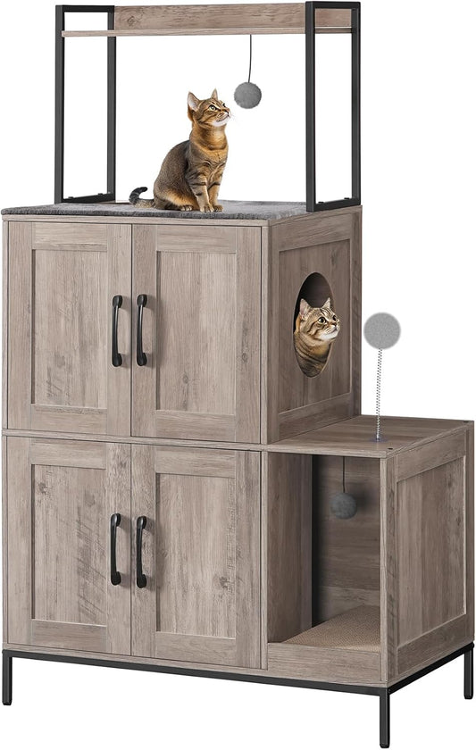 2-Tier Cat Litter Box Enclosure – Multi-Functional Cat House & Storage Cabinet