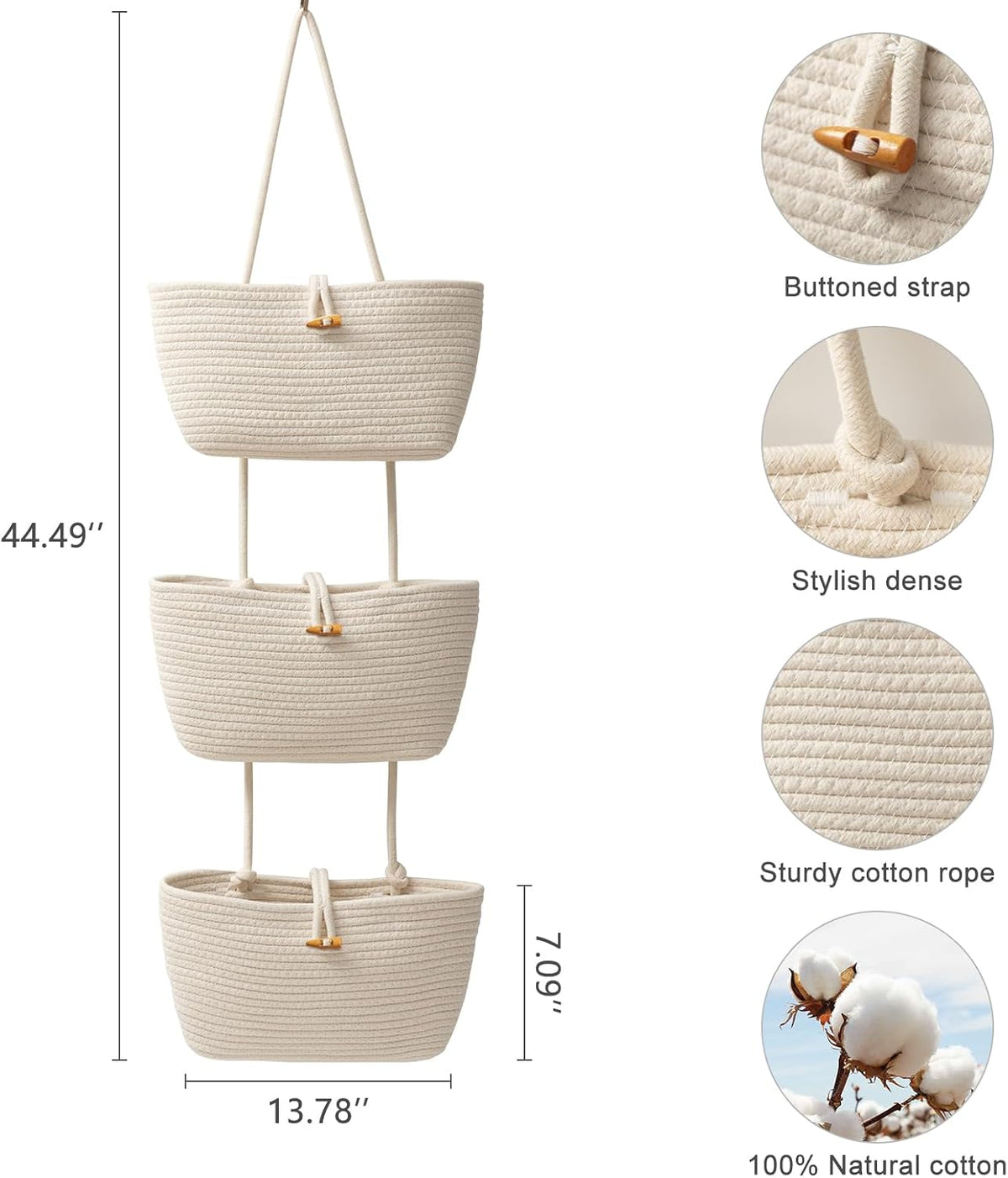 3-Tier Woven Hanging Storage Baskets – Stylish Space-Saving Organizer 🌿
