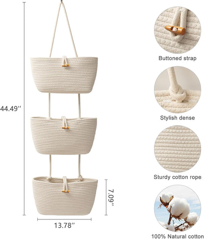 3-Tier Woven Hanging Storage Baskets – Stylish Space-Saving Organizer 🌿
