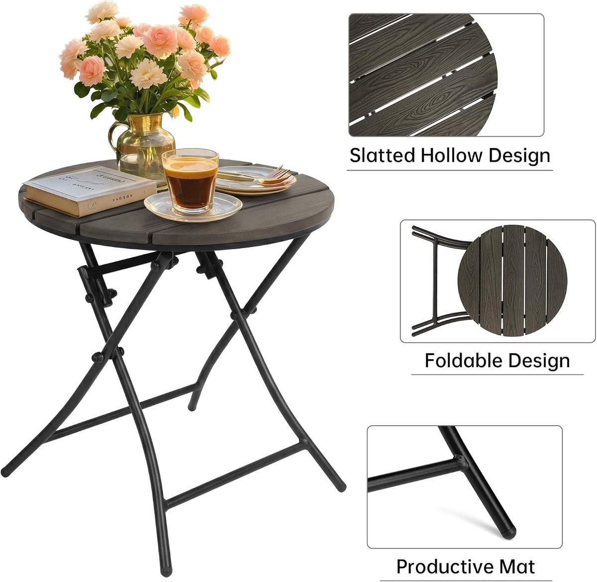 Folding Outdoor Side Table – Round Patio Accent Table