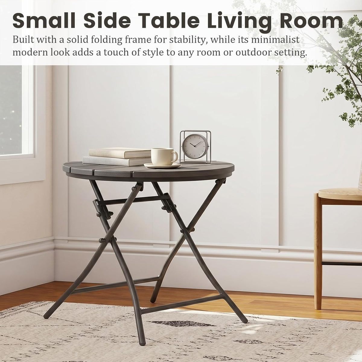 Folding Outdoor Side Table – Round Patio Accent Table