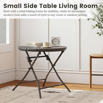 Folding Outdoor Side Table – Round Patio Accent Table