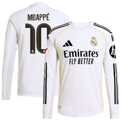 Kylian Mbappé Real Madrid adidas 2025/26 Home Authentic Long Sleeve Player Jersey - White