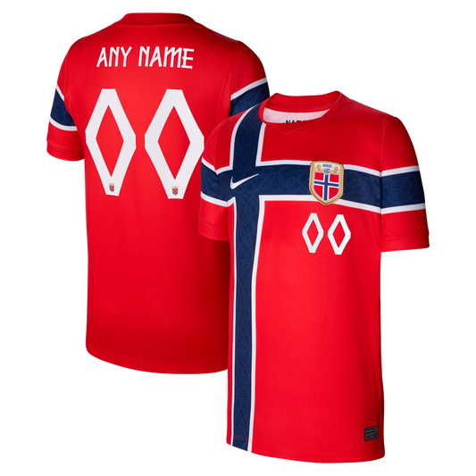 Norway National Team Nike Youth 2026 Home Stadium Replica Custom Jersey - Red