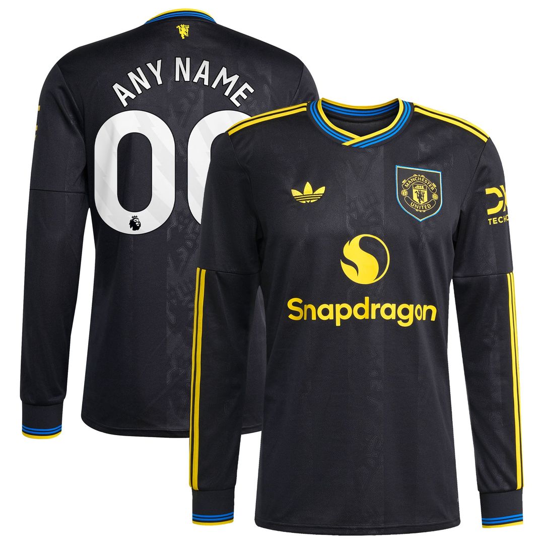 Manchester United adidas 2025/26 Third Replica Long Sleeve Custom Jersey - Black