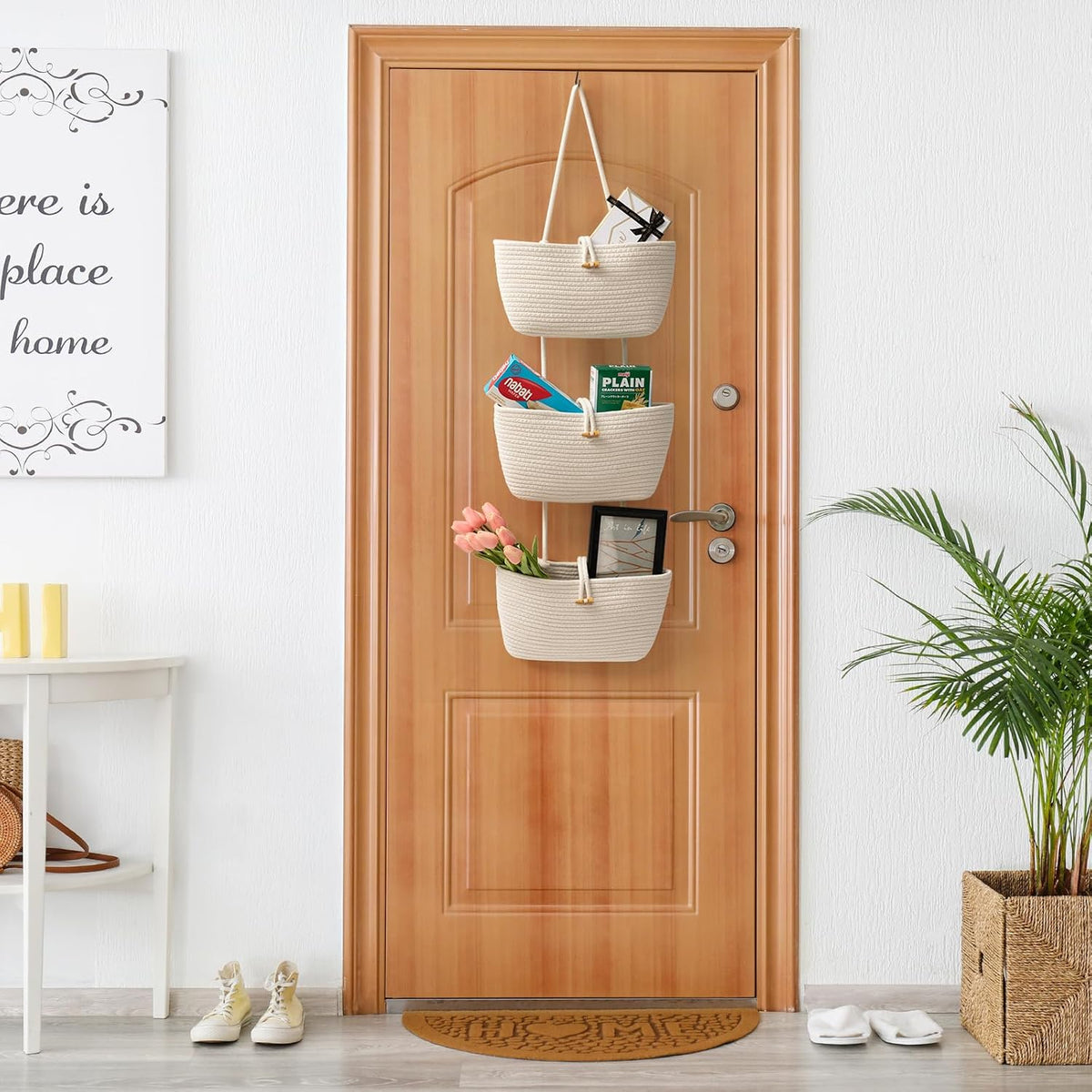 3-Tier Woven Hanging Storage Baskets – Stylish Space-Saving Organizer 🌿