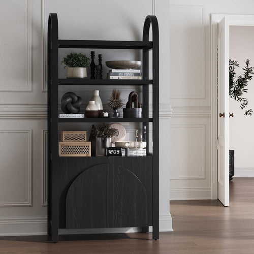 Arched 3-Tier Bookshelf with Storage Cabinet – Boho Home Organizer