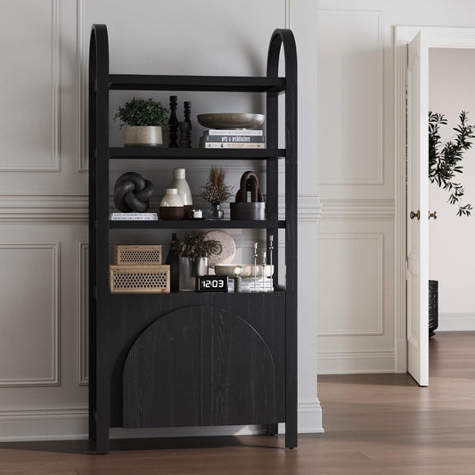 Arched 3-Tier Bookshelf with Storage Cabinet – Boho Home Organizer