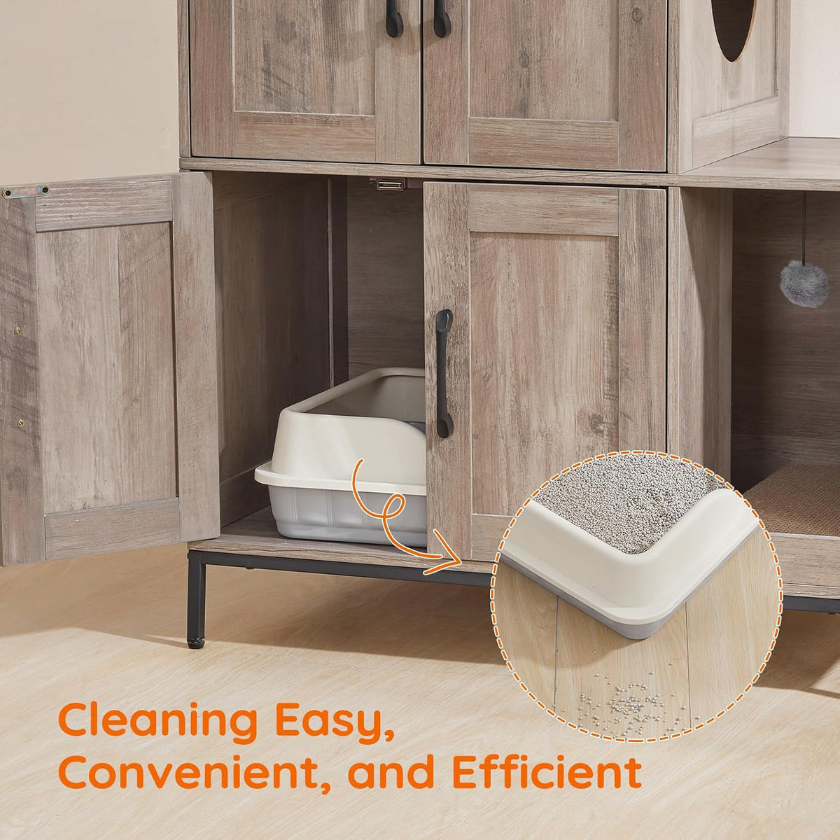 2-Tier Cat Litter Box Enclosure – Multi-Functional Cat House & Storage Cabinet