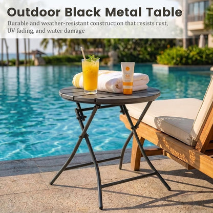 Folding Outdoor Side Table – Round Patio Accent Table
