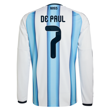 Rodrigo De Paul Argentina National Team adidas 2026 Home Replica Long Sleeve Jersey - White