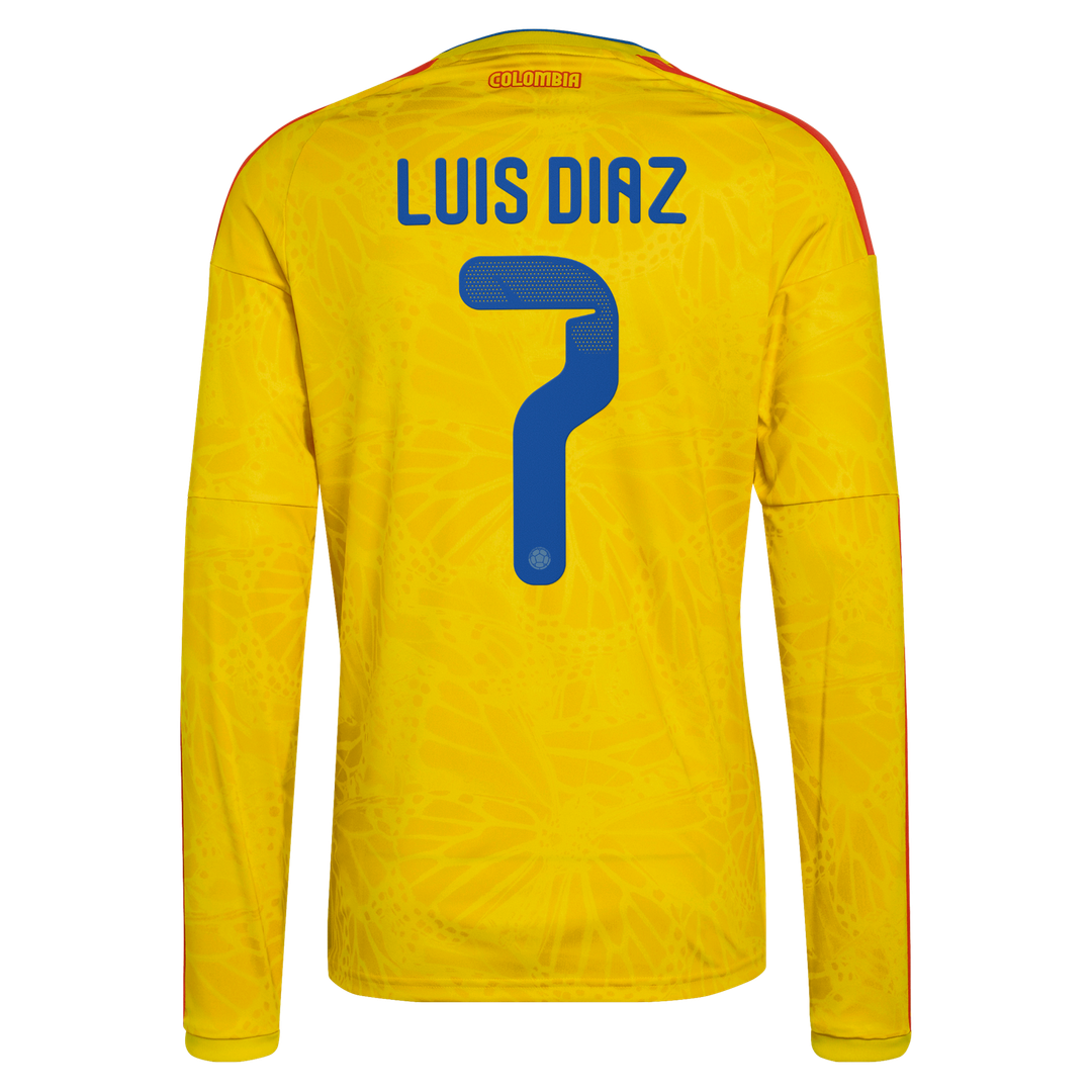 Luis Diaz Colombia National Team adidas 2026 Home Replica Long Sleeve Jersey - Yellow