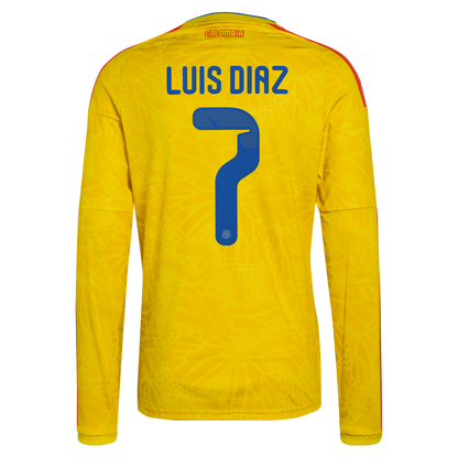 Luis Diaz Colombia National Team adidas 2026 Home Replica Long Sleeve Jersey - Yellow