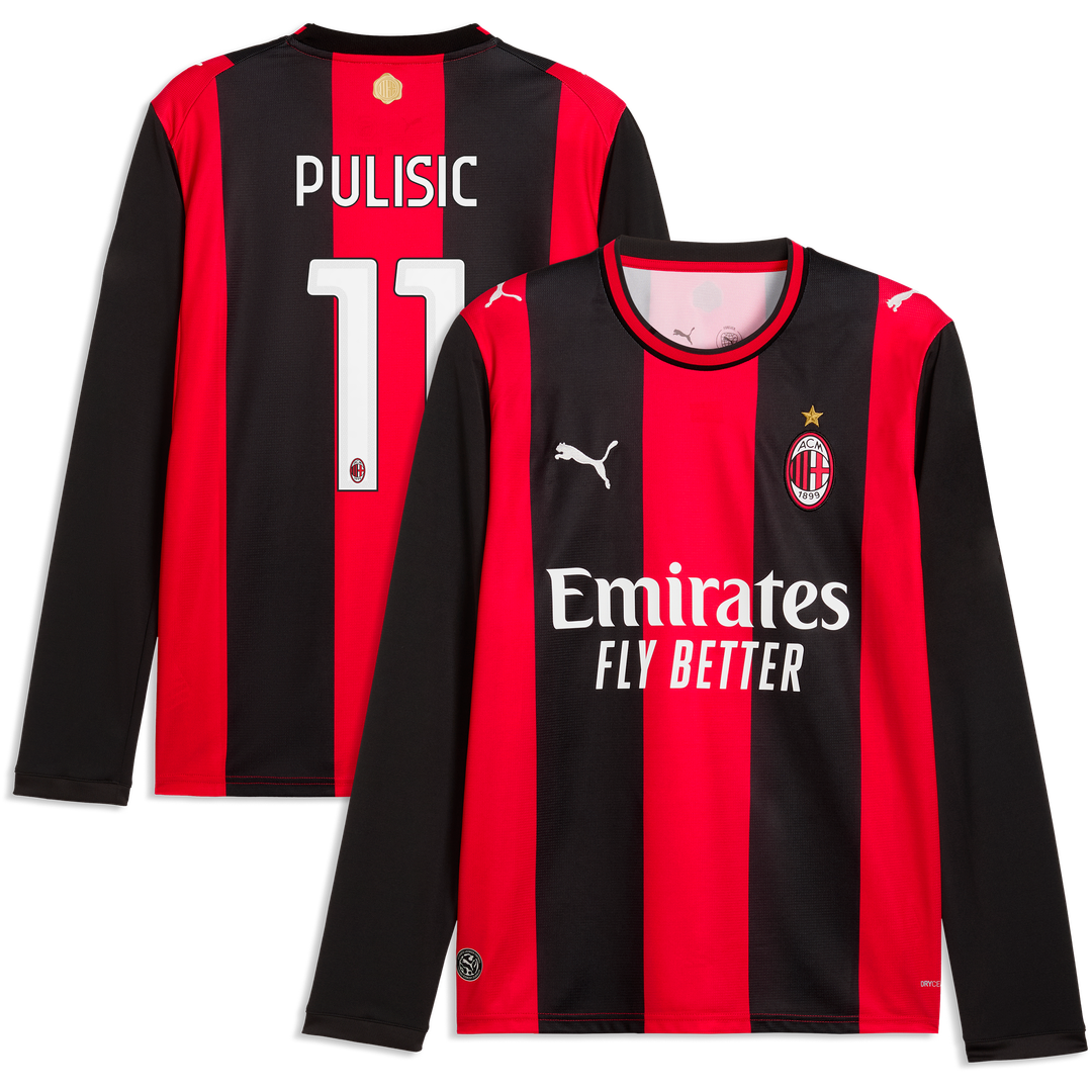 Christian Pulisic AC Milan Puma 2026/27 Home Replica Long Sleeve Jersey - Black/Red