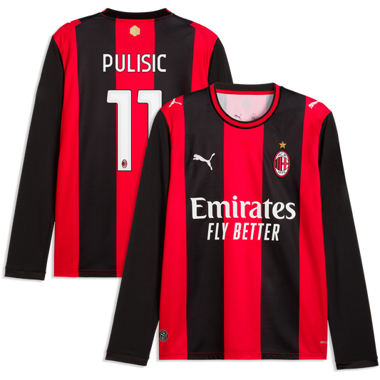 Christian Pulisic AC Milan Puma 2026/27 Home Replica Long Sleeve Jersey - Black/Red