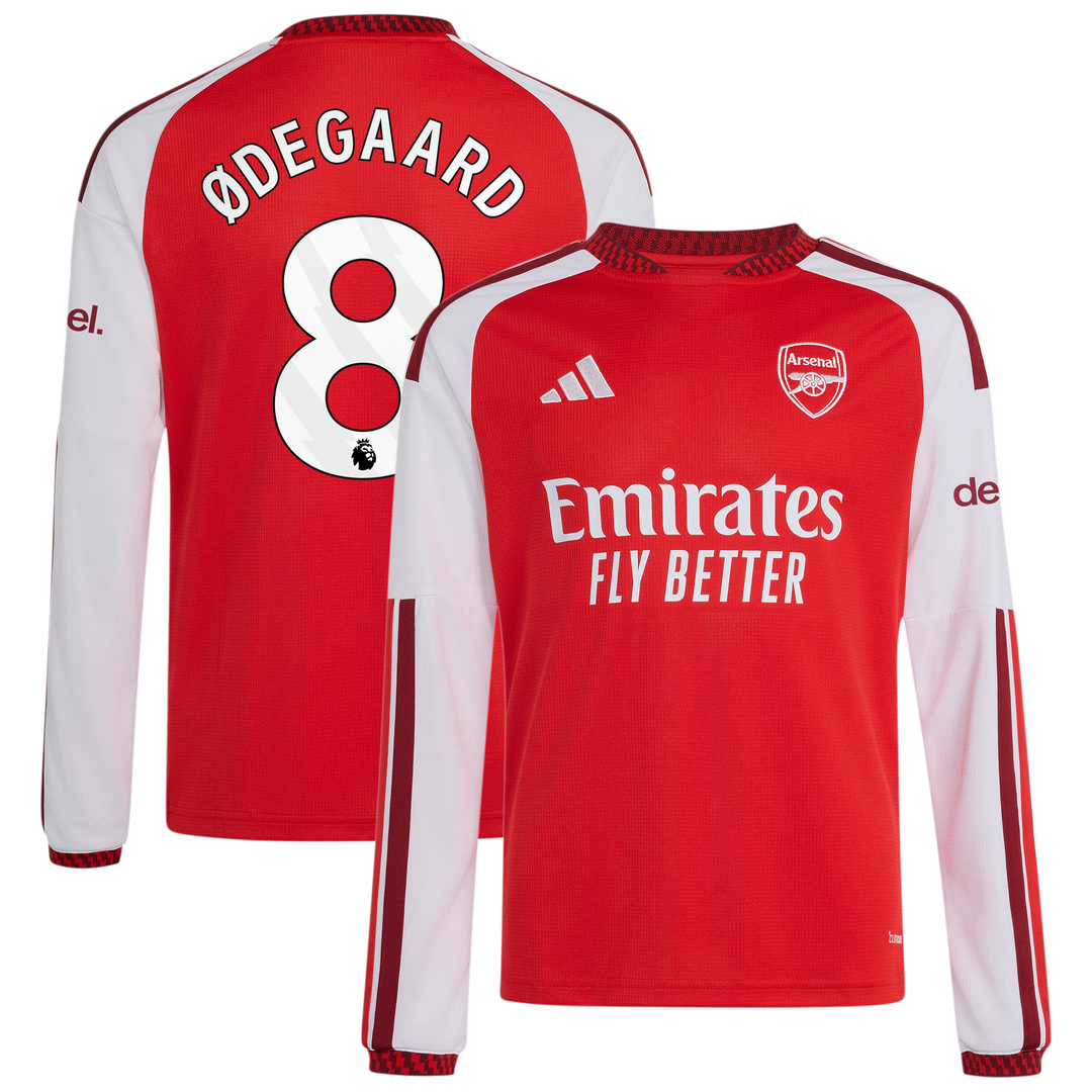 Martin Ødegaard Arsenal adidas Youth 2026/27 Home Replica Long Sleeve Jersey - Red