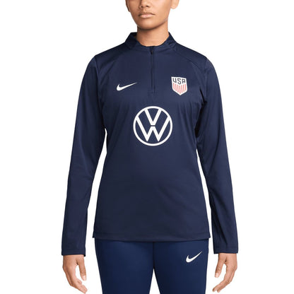 USMNT Nike Women's 2024 Strike Drill Performance Quarter-Zip Pullover Top - Navy