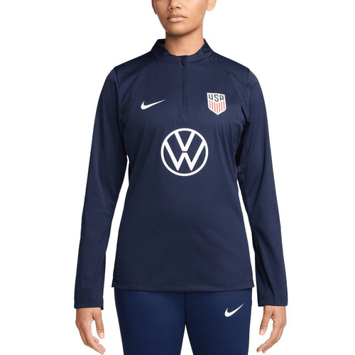 USMNT Nike Women's 2024 Strike Drill Performance Quarter-Zip Pullover Top - Navy