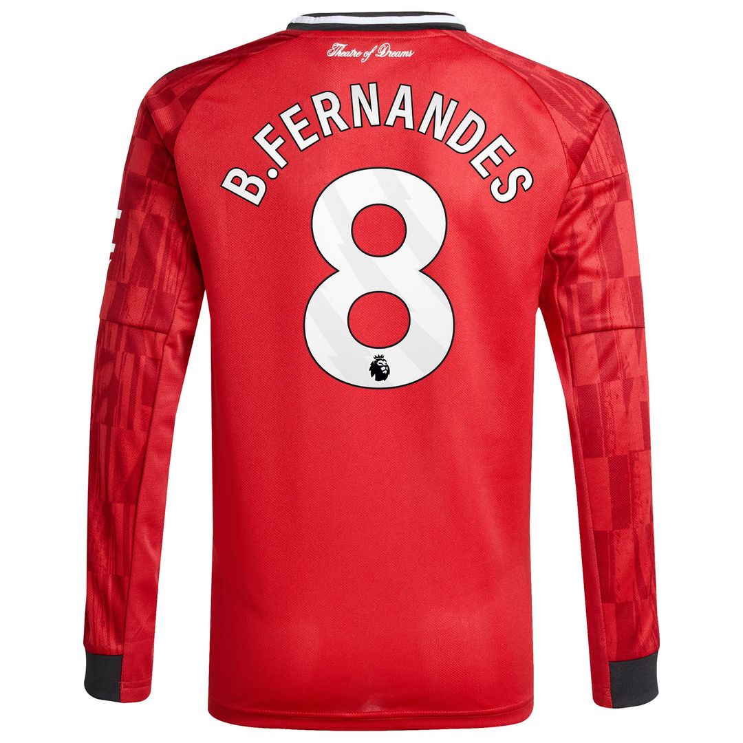 Bruno Fernandes Manchester United adidas Youth Home 2025/26 Replica Player Long Sleeve Jersey - Red