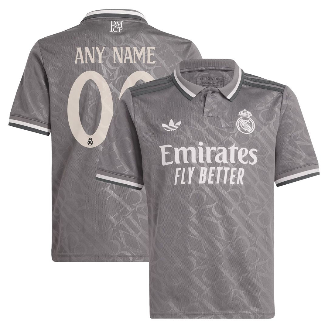 Real Madrid adidas Originals Youth 2024/25 Third Replica Custom Jersey - Charcoal