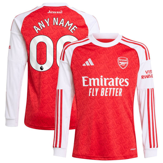 Arsenal adidas Youth 2025/26 Home Replica Long Sleeve Custom Jersey - Red