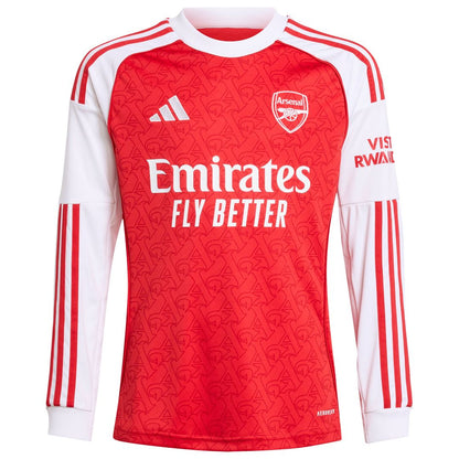 Arsenal adidas Youth 2025/26 Home Replica Long Sleeve Custom Jersey - Red