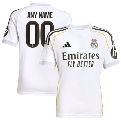 Real Madrid adidas Youth 2025/26 Home Replica Custom Jersey - White