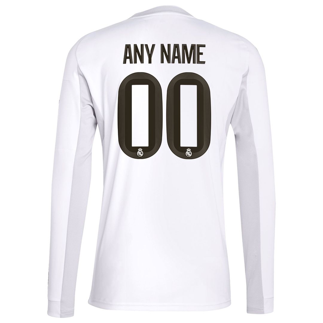 Real Madrid adidas 2025/26 Home Replica Long Sleeve Custom Jersey - White